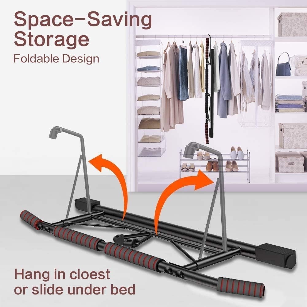 Space-Saving Folding Pull Up Bar with Adjustable Angled Grip - 2024 Upgrade