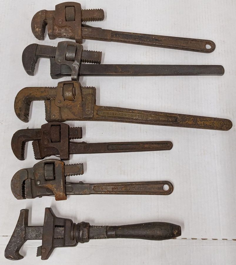 Six Vintage Pipe Wrenches