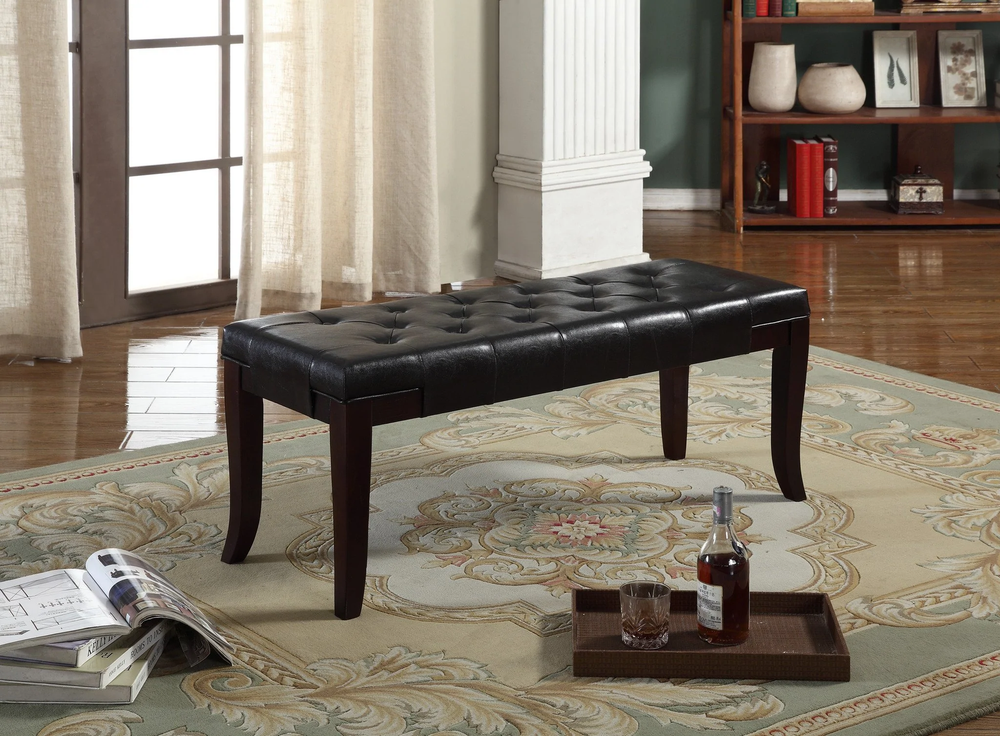 Linon Espresso Leather Tufted Ottoman Bench