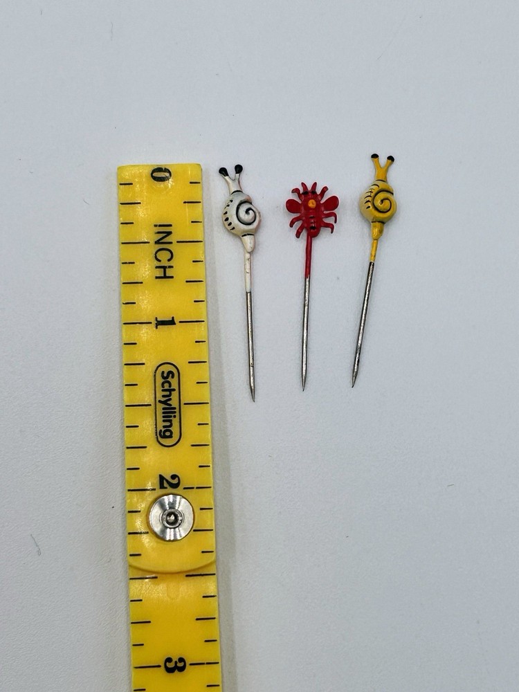 Vintage Set Of Creature Sewing Pins Snails & Bug Kitsch