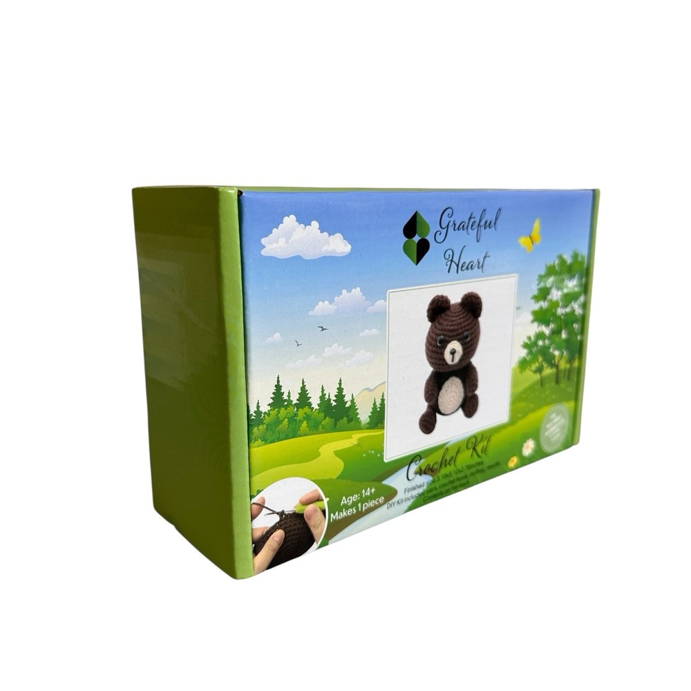 Grateful Heart Bear Beginner Crochet Kit Includes Yarn Hook Stuffing Needle New
