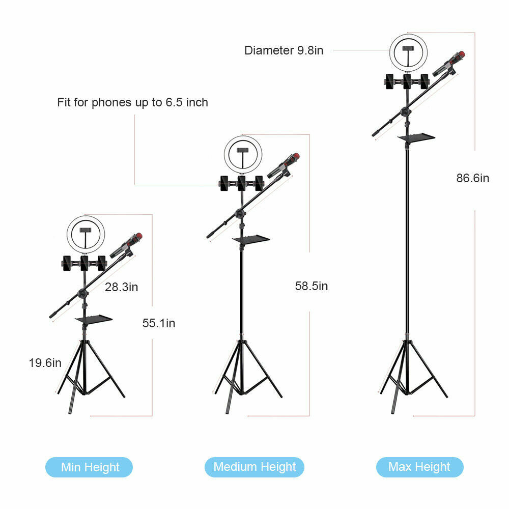 Floor/ Desktop Tripod Stand Tablet Holder LED Selfie Ring Light for iPad Studio