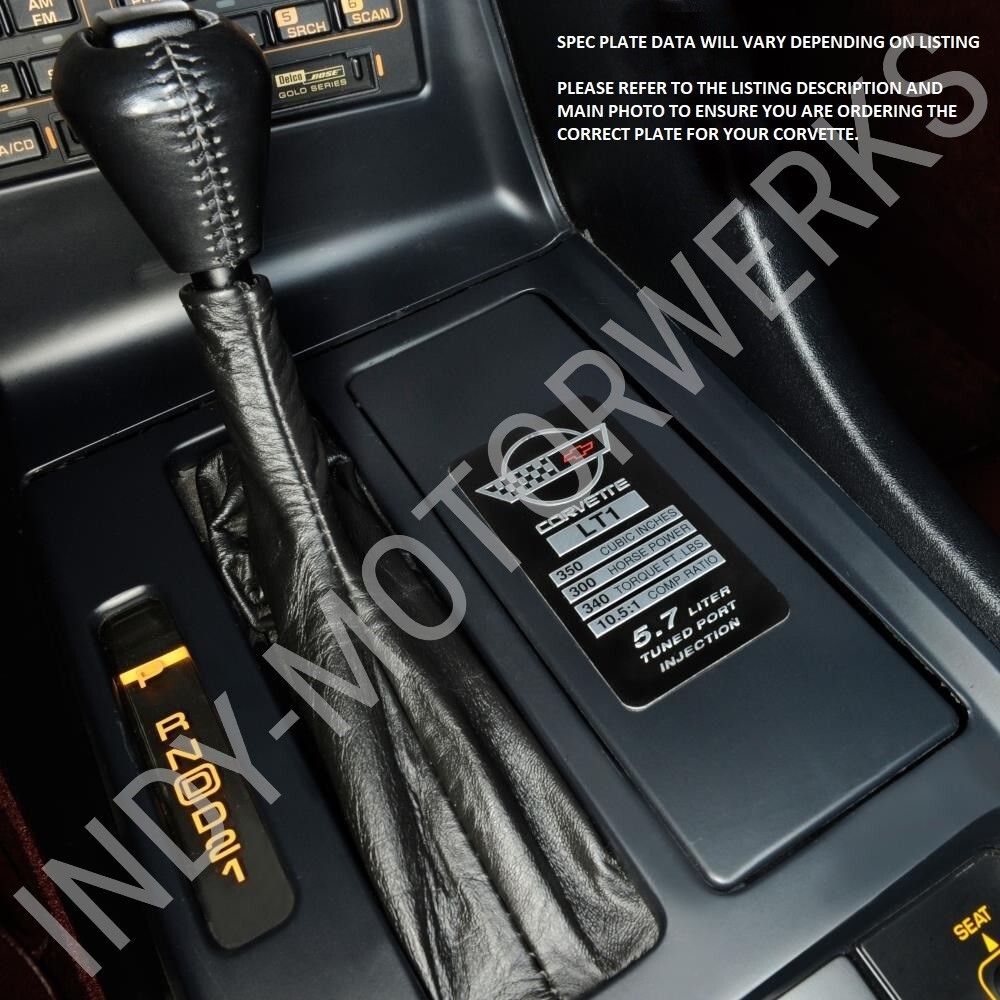 C4 1992 LT1 CORVETTE ENGINE ID SPEC METAL DATA PLATE CONSOLE ASHTRAY EMBLEM