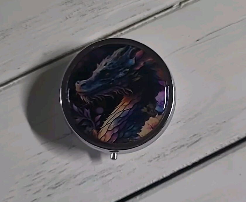 Dragon Pill Box Decorative Case ,Metal Travel gift organizer.