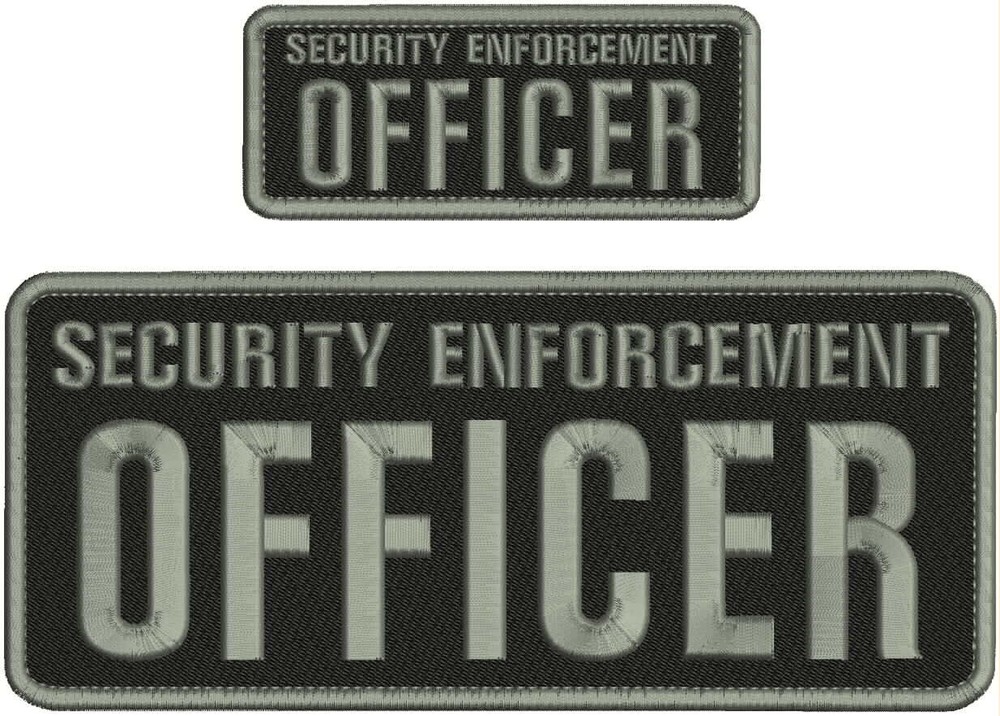 SECURITY ENFORCEMENT OFFICER EMB PATCH 4X10 AND 2X5 HOOK ON BACK GRAY ON BLACK