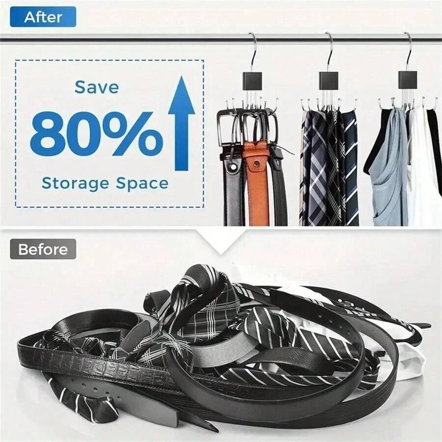 4pc Hanger Belt Organizer Rack Space Saving Closet Rotatable Hooks for Home New