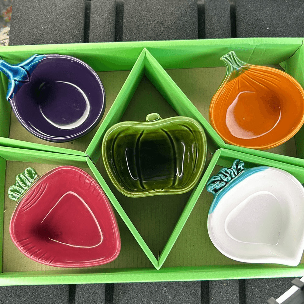 Bowl set 3” veggies sushi Dipping Dishes ceramic multi color 5pc