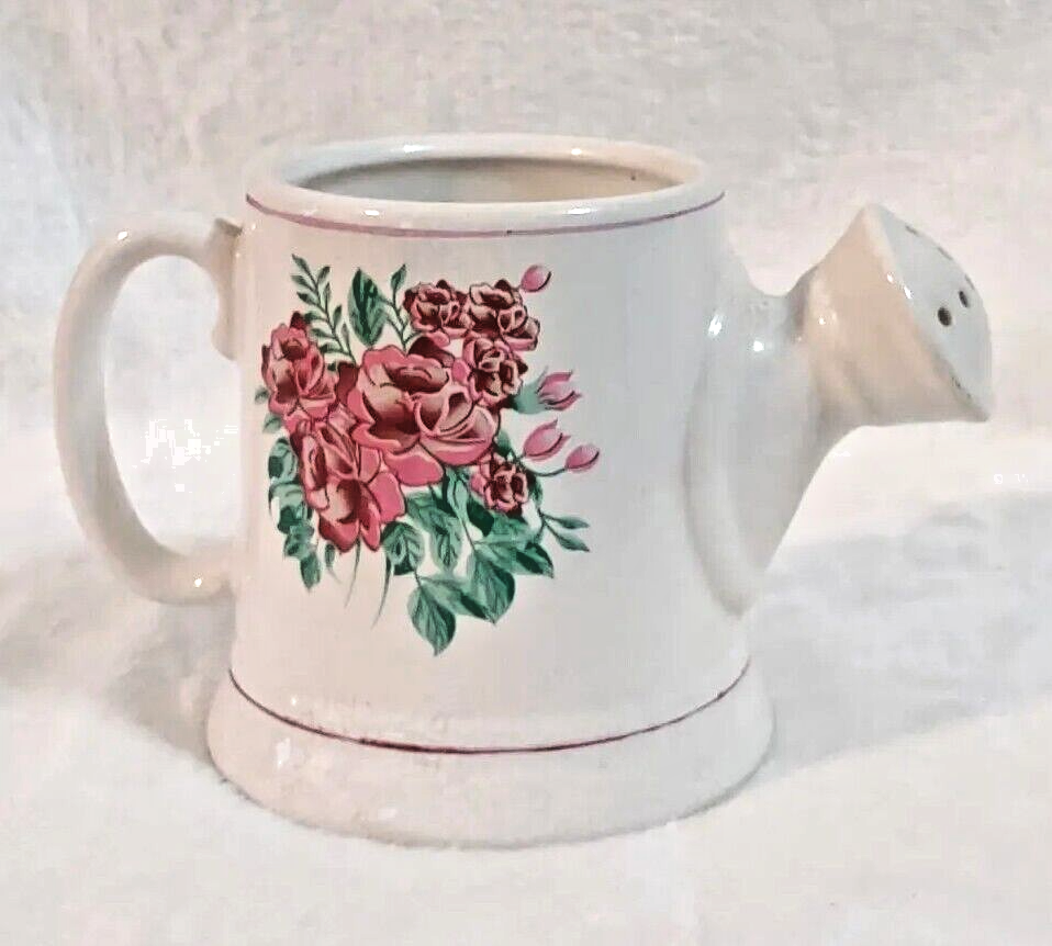 Ceramic Mini Watering Can Pitcher with Pink Roses