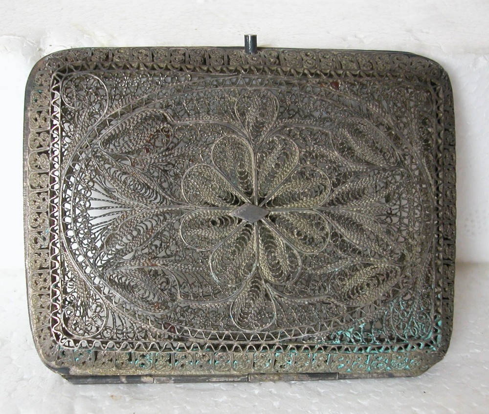 Antique Silver Hand Made Filigree Cigarette Case Box