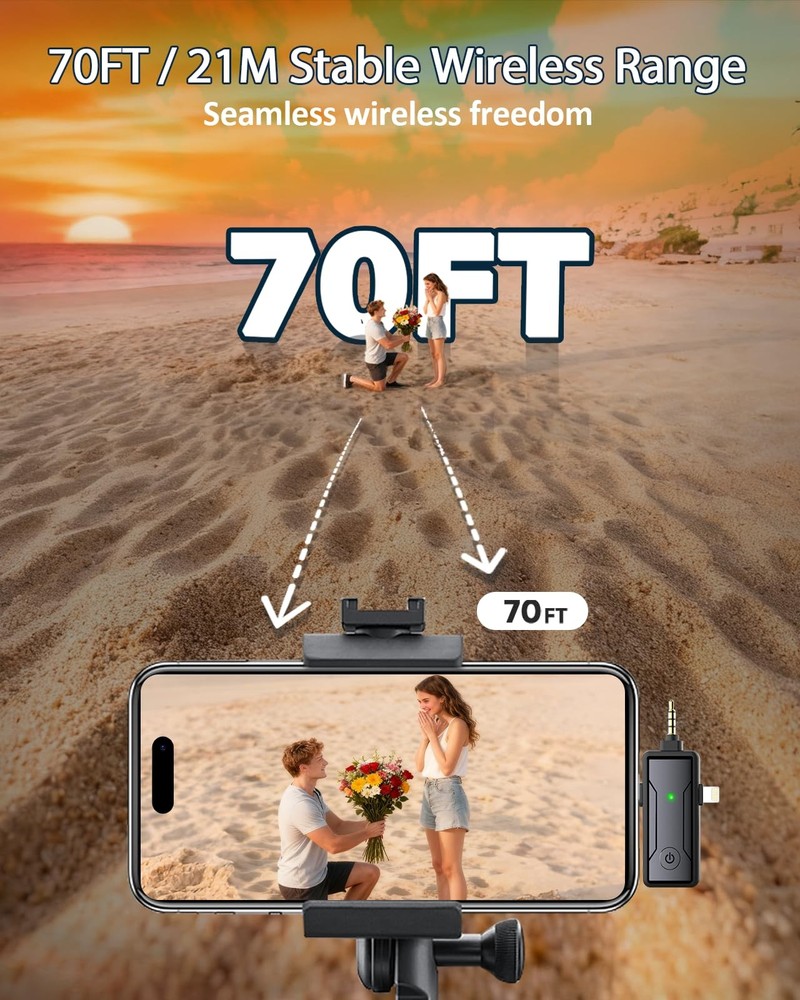 Wireless Mini Lavalier Microphone for iPhone - 3 in 1 Bluetooth Microphone wi...