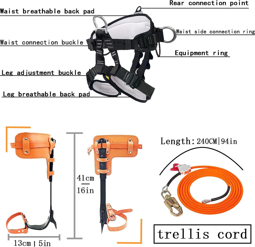 Tree Climbing Spikes Set,Tree Climbing Gear with Professional Adjustable Climbin
