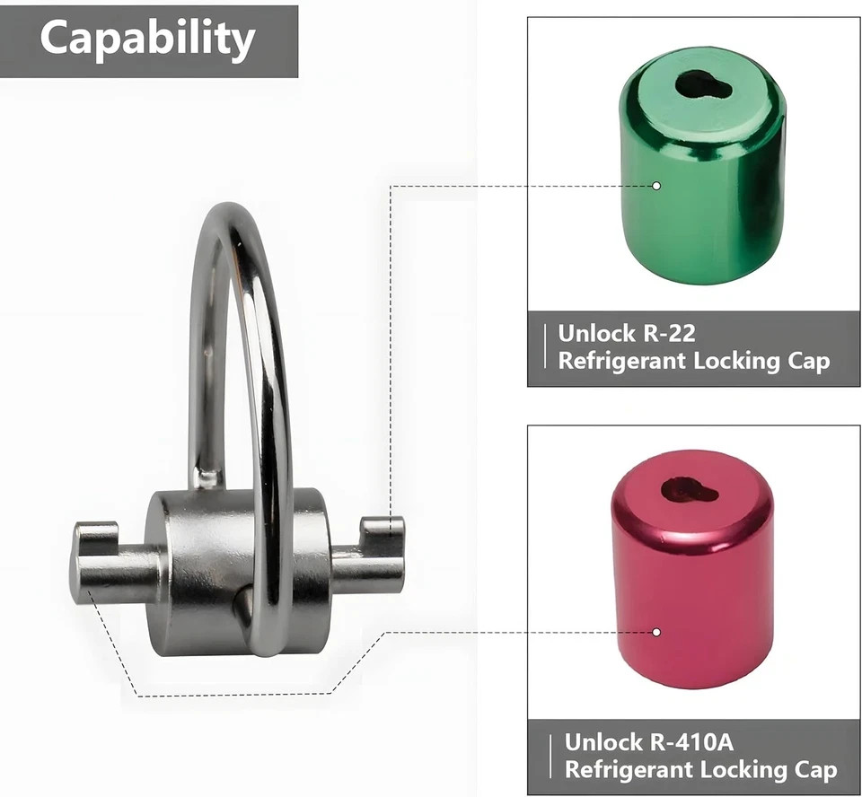HVAC Locking Cap Key for R-410A & R-22 Refrigerant – Multi Key Tool for Installa
