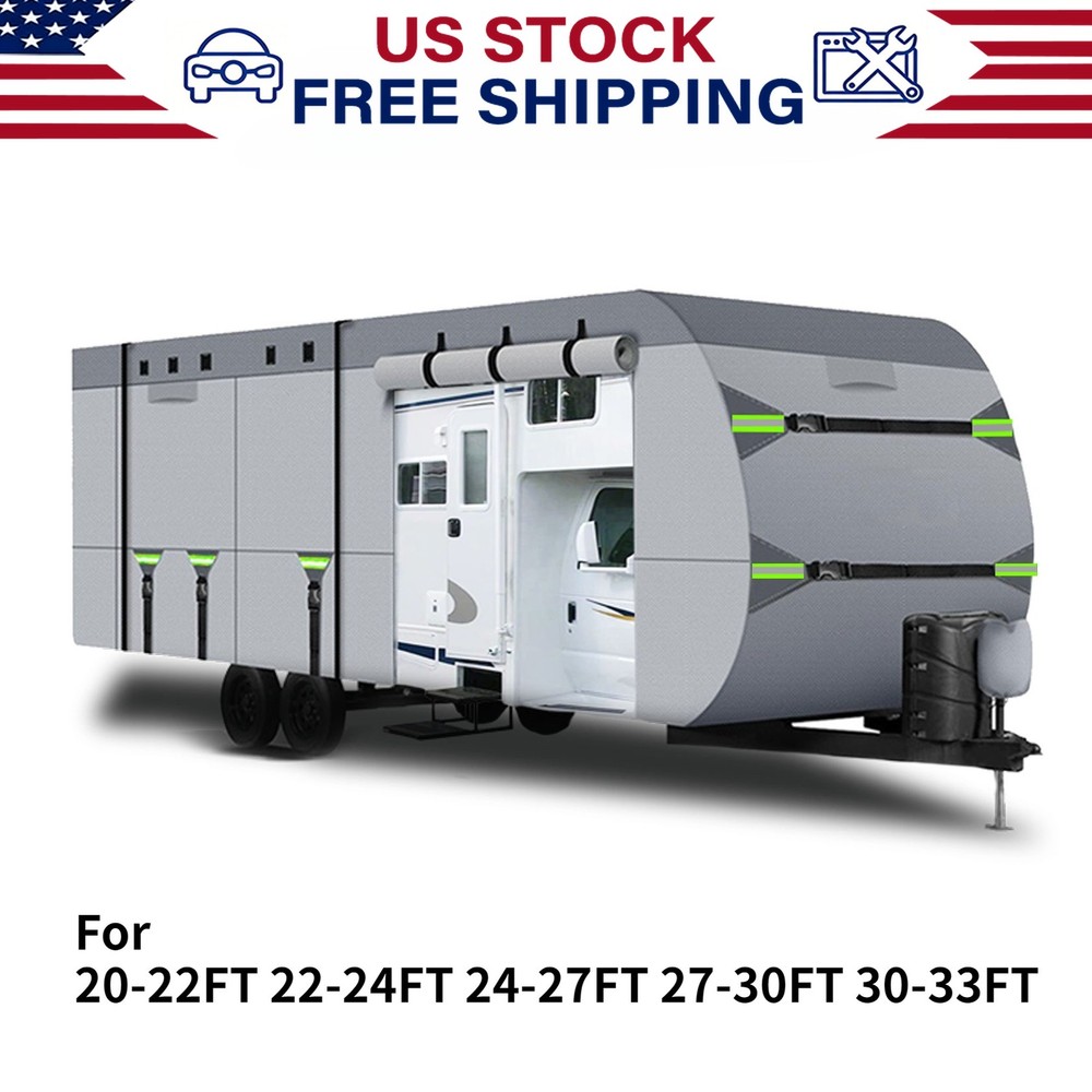 Travel Trailer Camper Storage RV Cover Upgraded 8 Layers Windproof Fits 20-33FT
