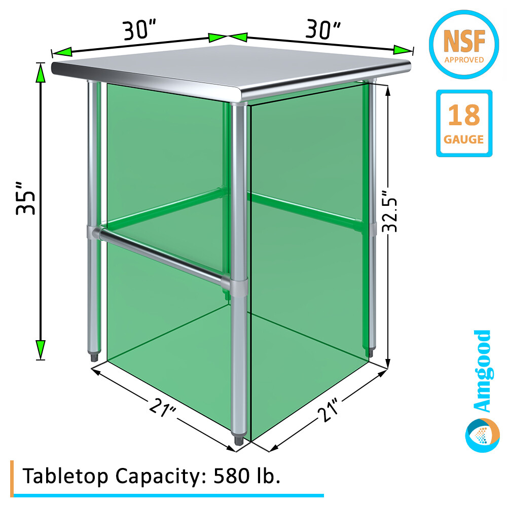 30" X 30" Stainless Steel Open Base Table | NSF Prep Metal Work Table
