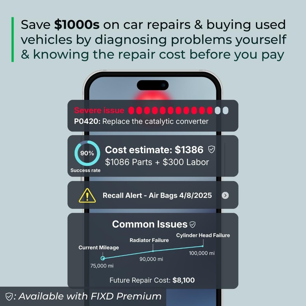 FIXD Bluetooth OBD2 Scanner for iPhone & Android - Diagnostic 1 Pack, White