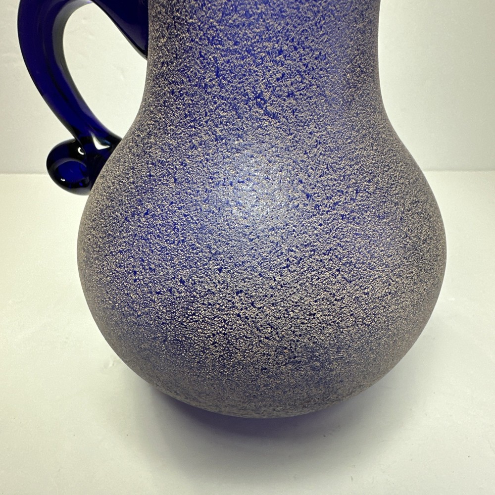 Cobalt blue pitcher/ Vase with textured finish decorative handle