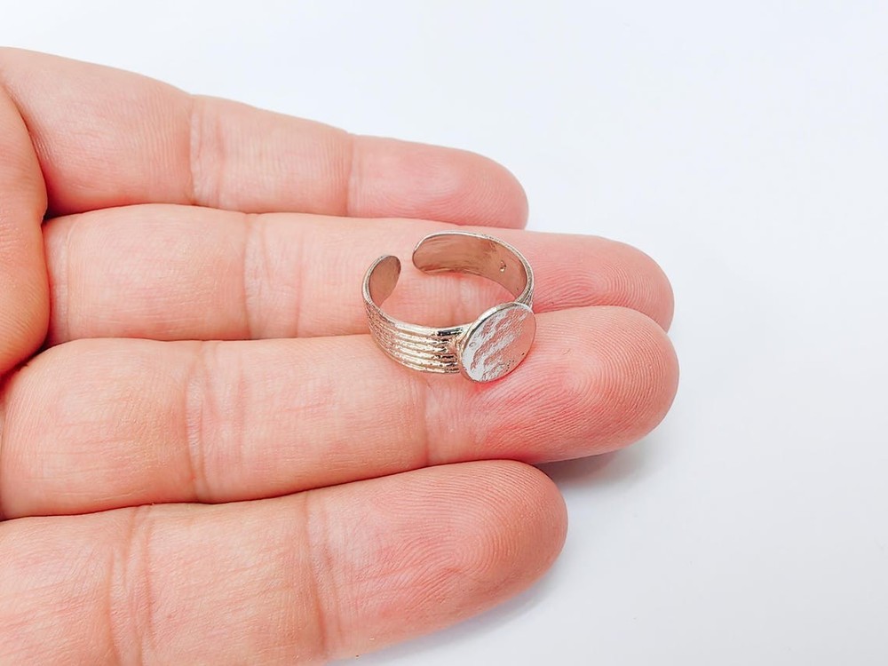 Adjustable Round Shiny Silver Ring Blank Settings, 10mm G37442