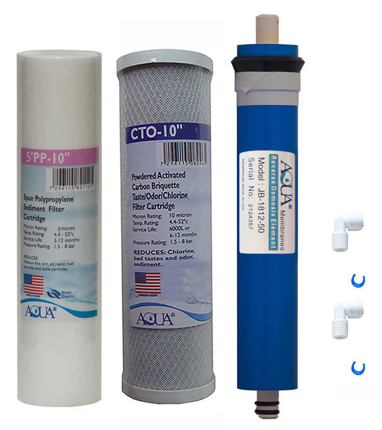 3 pcs  Reverse Osmosis Replacement Filter set with 50 GPD membrane, USA