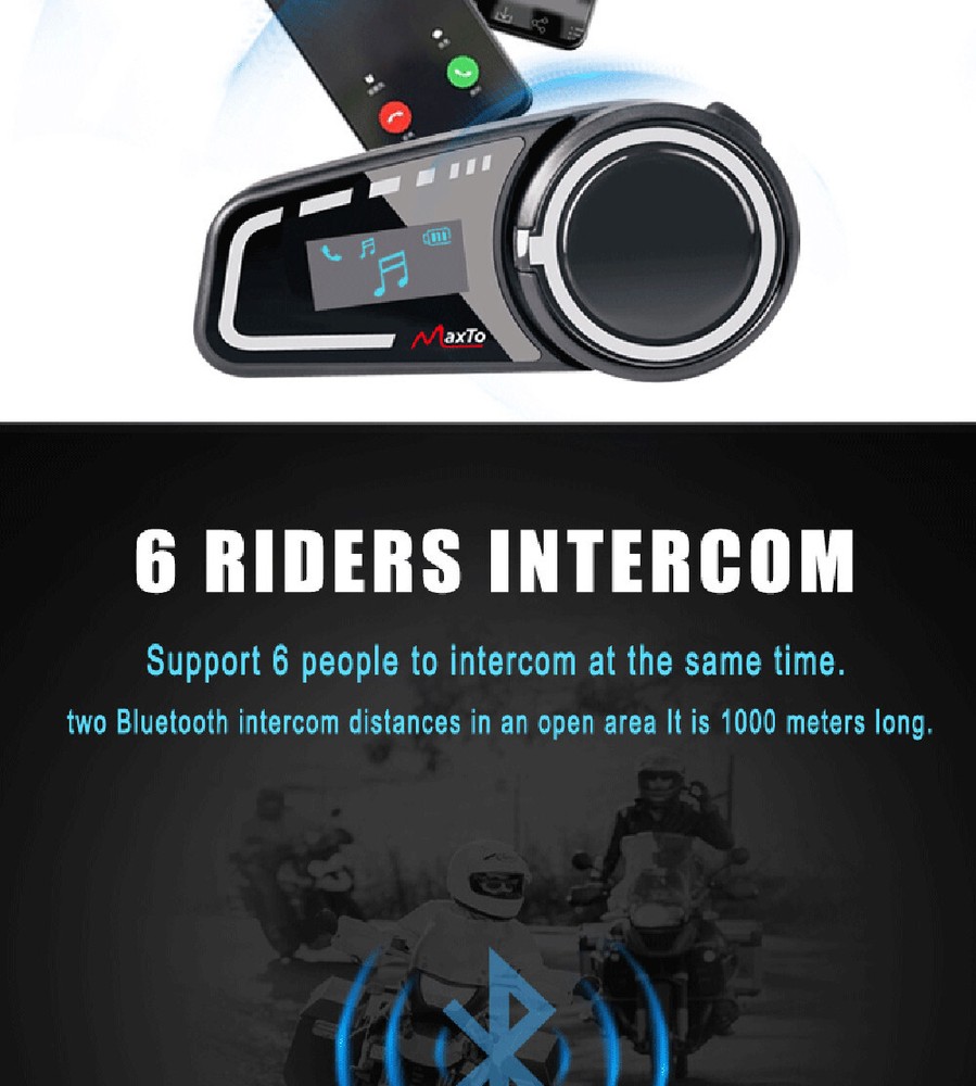 Bluetooth Intercom Headset 1000M 6 Riders Group Helmet Communication System