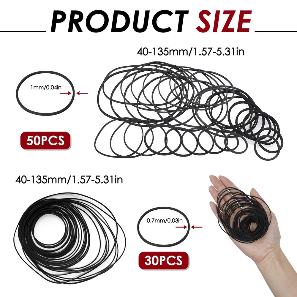 TNJPSEK 80 Pcs Cassette Player Belts Replacement Kit, Mixed Flat Rubber Belts...