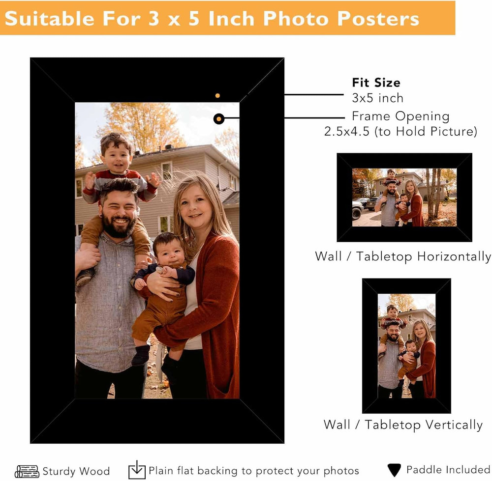 2-Pack 3x5 Black Picture Frames Wall Hanging & Tabletop Photo Frame Set