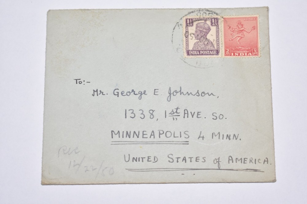 INDIA TO MINNEAPOLIS 1950 INTERESTING COVER