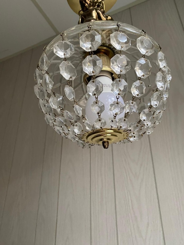 Mid-Century Cherub Crystal Pendant Lamp