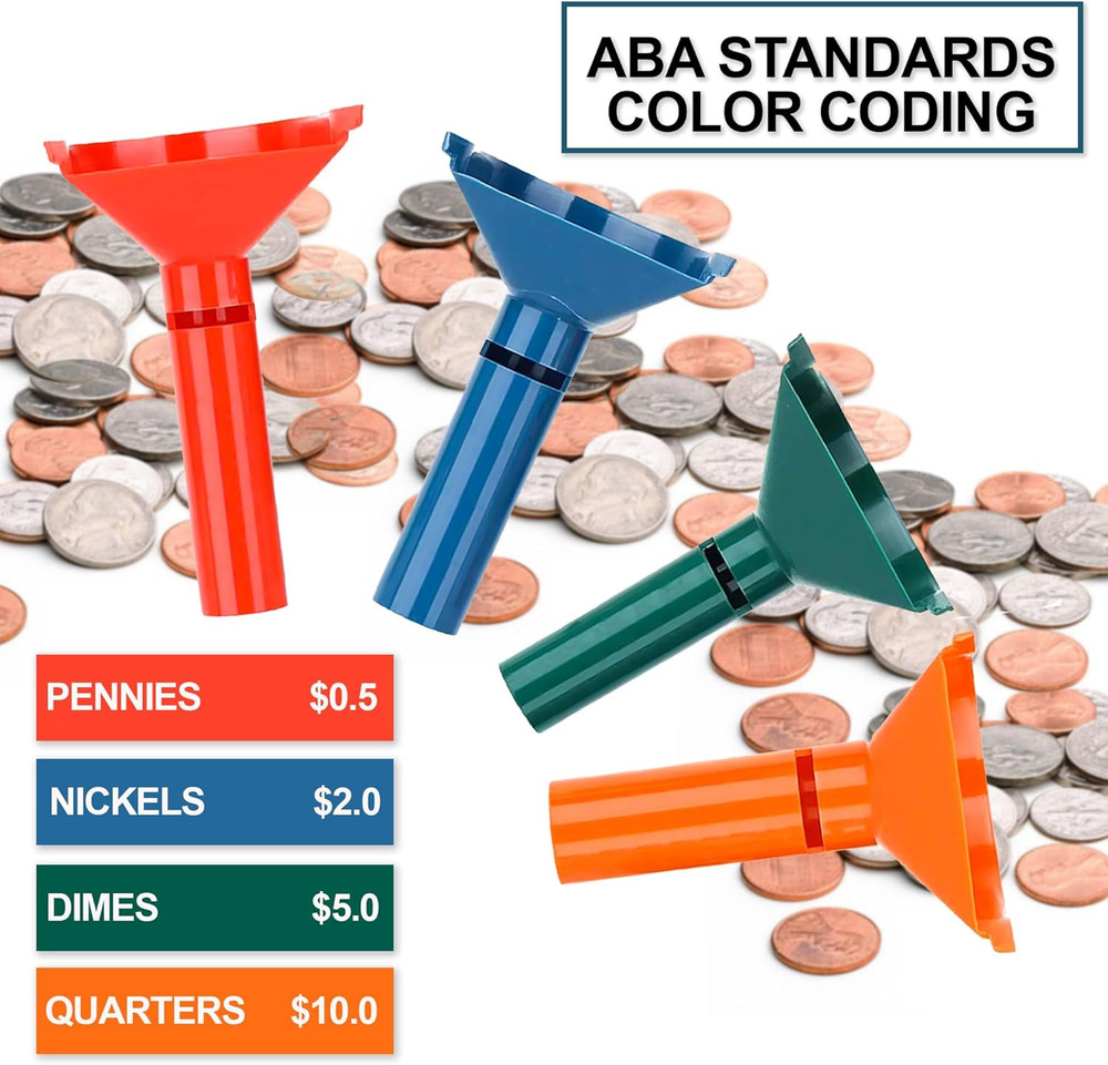 Color-Coded Coin Counting Tube with 150 Assorted