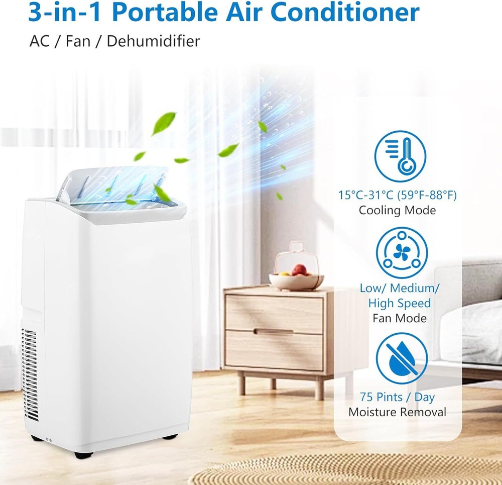14000BTU Portable Air Conditioner AC Unit with Cool, Fan & Dehumidifier Function