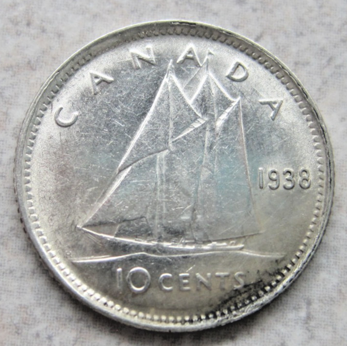 1938 Canada Silver 10c; Early George VI; NICE!!
