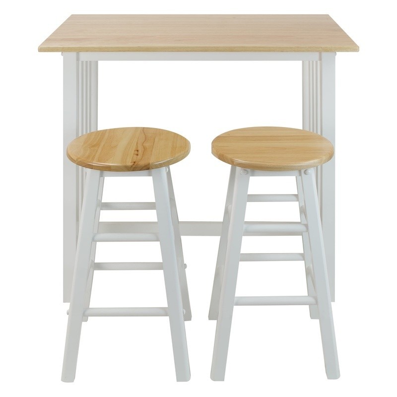 3 Piece Solid Wood Breakfast Cart Set W/ Pub Table & Stools Small Spaces New