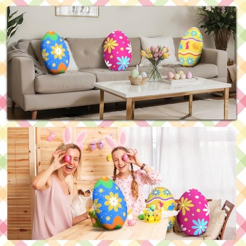 Thinkday 3 Pcs Easter Eggs Pillow Soft Plush Easter Eggs Shaped Pillow with PP