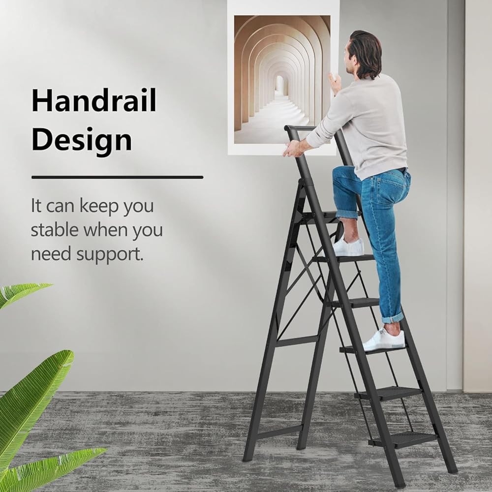 6 Step Ladder 12 Feet High Ceiling Lightweight Aluminum Folding Step Stool