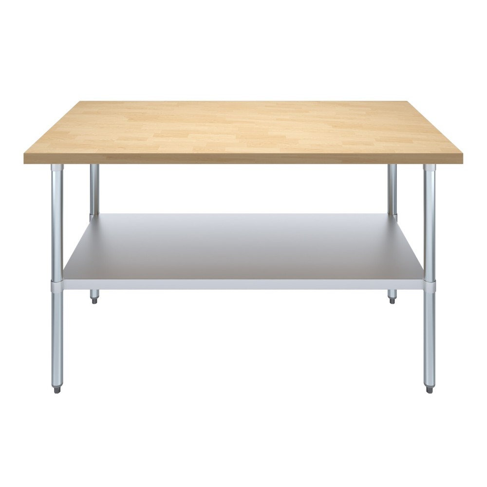 Heavy-Duty Maple Wood Top Work Table w/ Adjustable Undershelf - Commercial