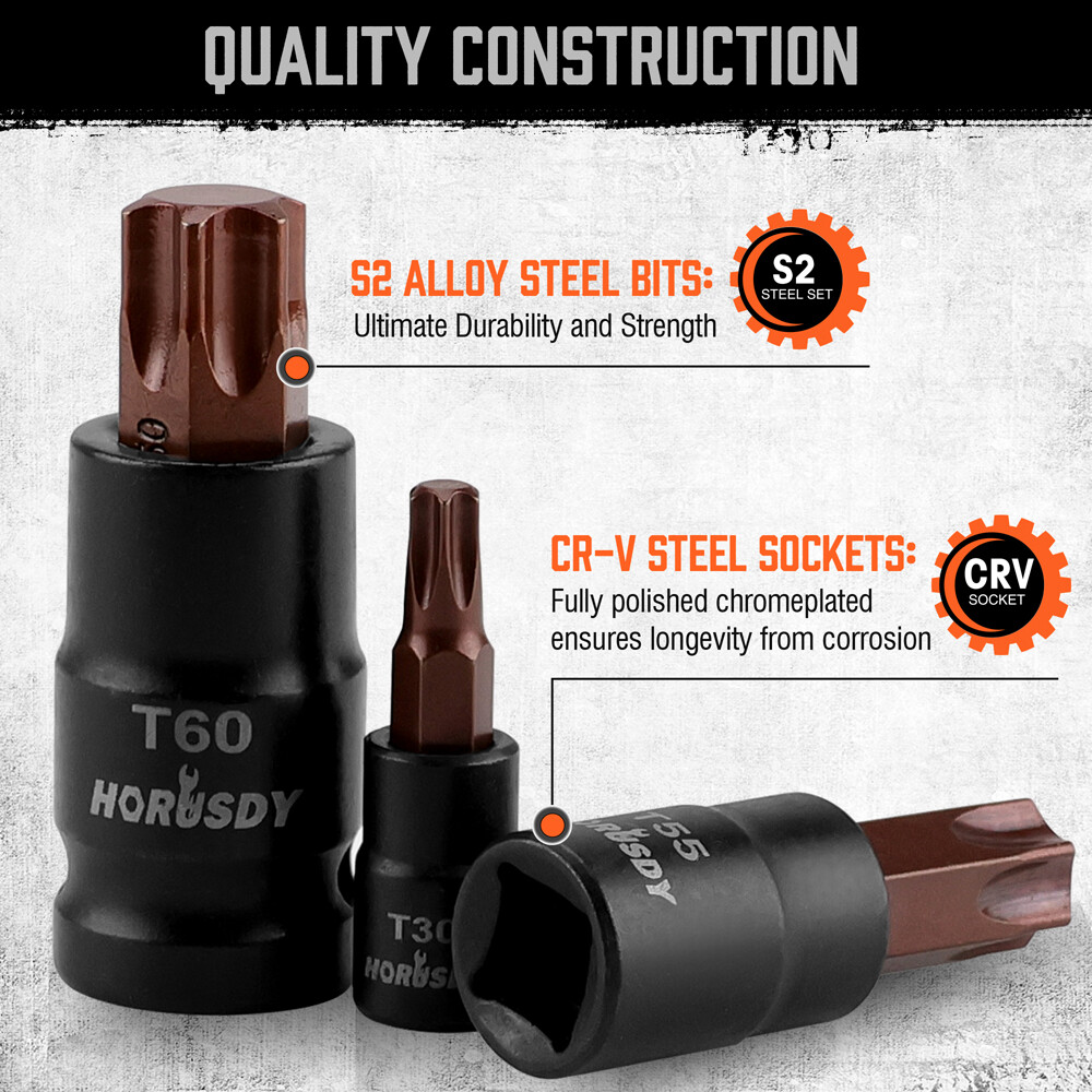 31PC Torx Bit & Female External Socket Set T8- T70 E4-E24 Impact Socket Adapters