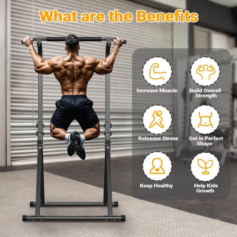 Foldable Pull Up Bar Free Standing Multi-function Power Tower Dip Bar Home Gy...