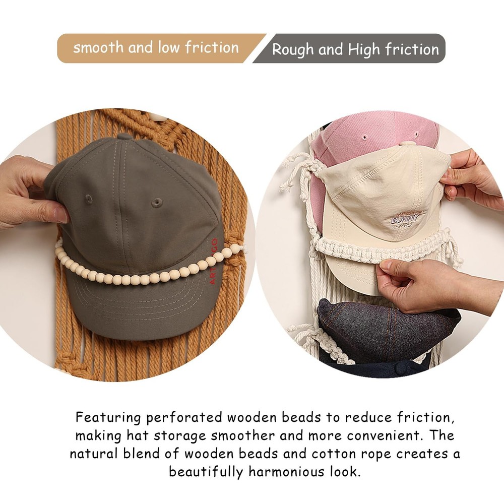 Cap Hanger-1 Pack-Boho Macrame Cap Holder Wall Hat Organizer for Baseball Cap...