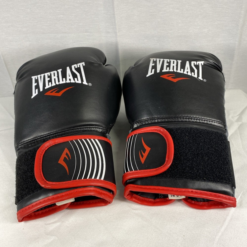 Everlast 14 oz Sparing Boxing Core Training Gloves Black Red hook loop Closure