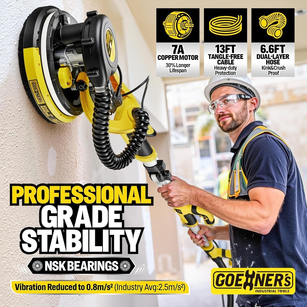 Electric Drywall Sander with Dust Collection 7 Speed