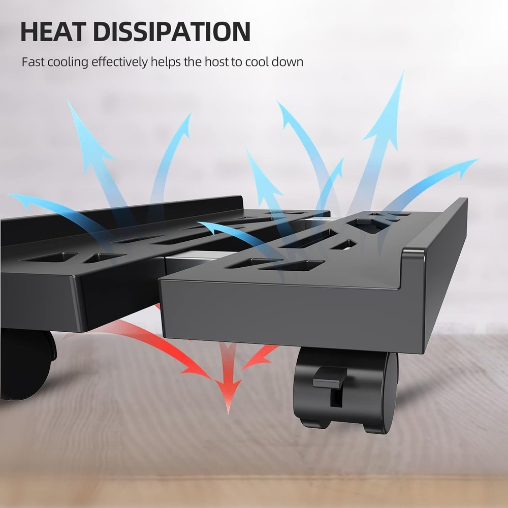 Adjustable Mobile CPU Stand, Ventilated Computer Tower Stand with 4 Black