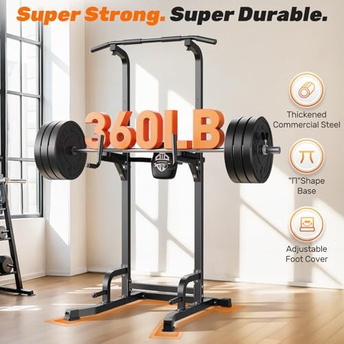 Power Tower Pull Up Bar Station, 450LBS Stable Pull Up Dip Station for Black
