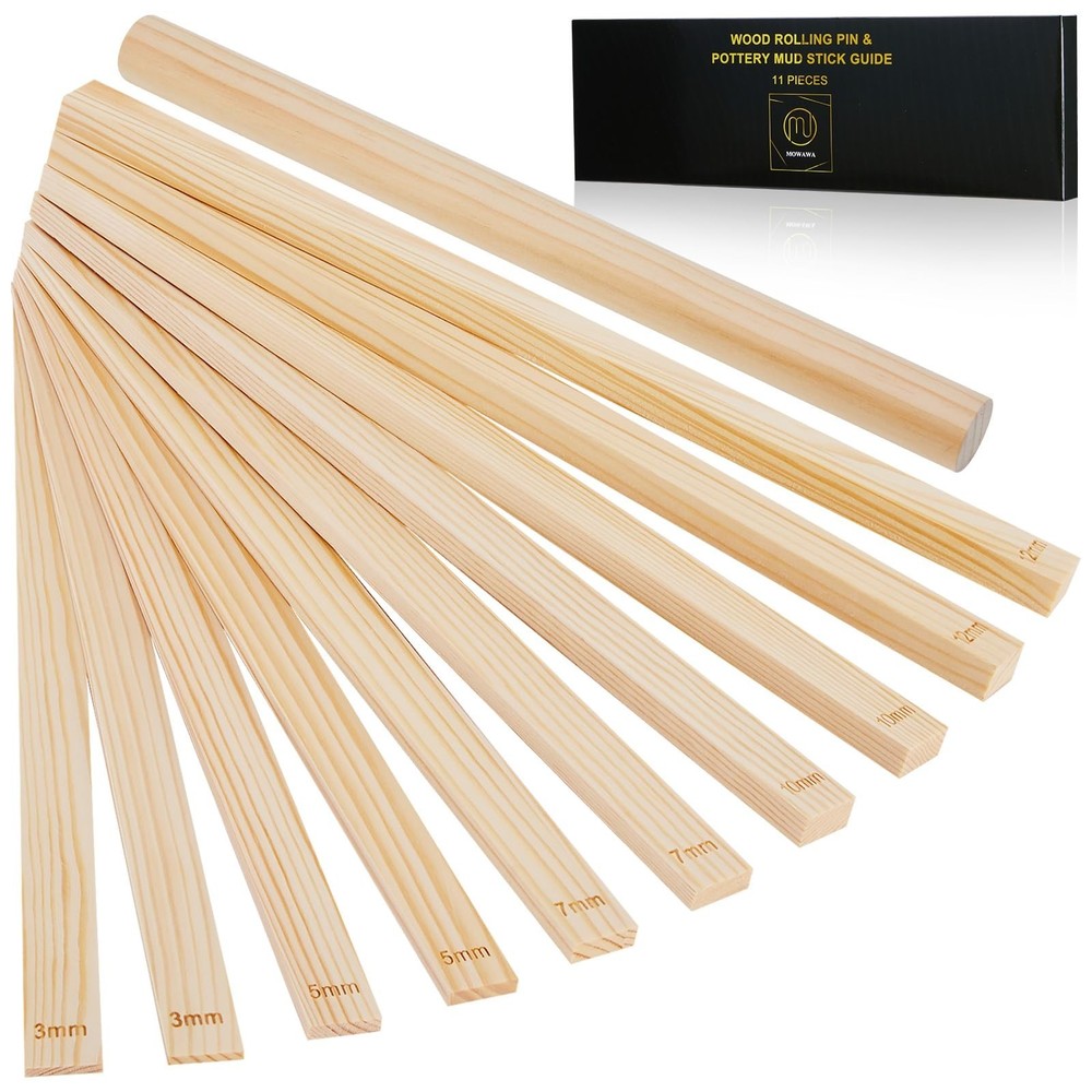 11 Pcs Pottery Rolling Pin Set, 5 Size Pottery Teaching Rolling Mud Stick Gui...