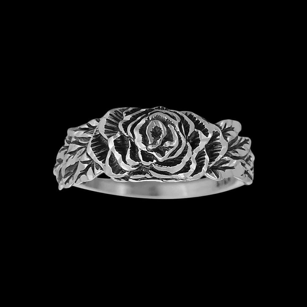 Size 4 Diamond Cut Full Bloom Rose Ring