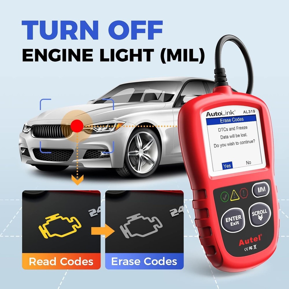 2026 Upgraded AL319 Code Reader – Quick DTC Clearing & One-Click I/M Readiness