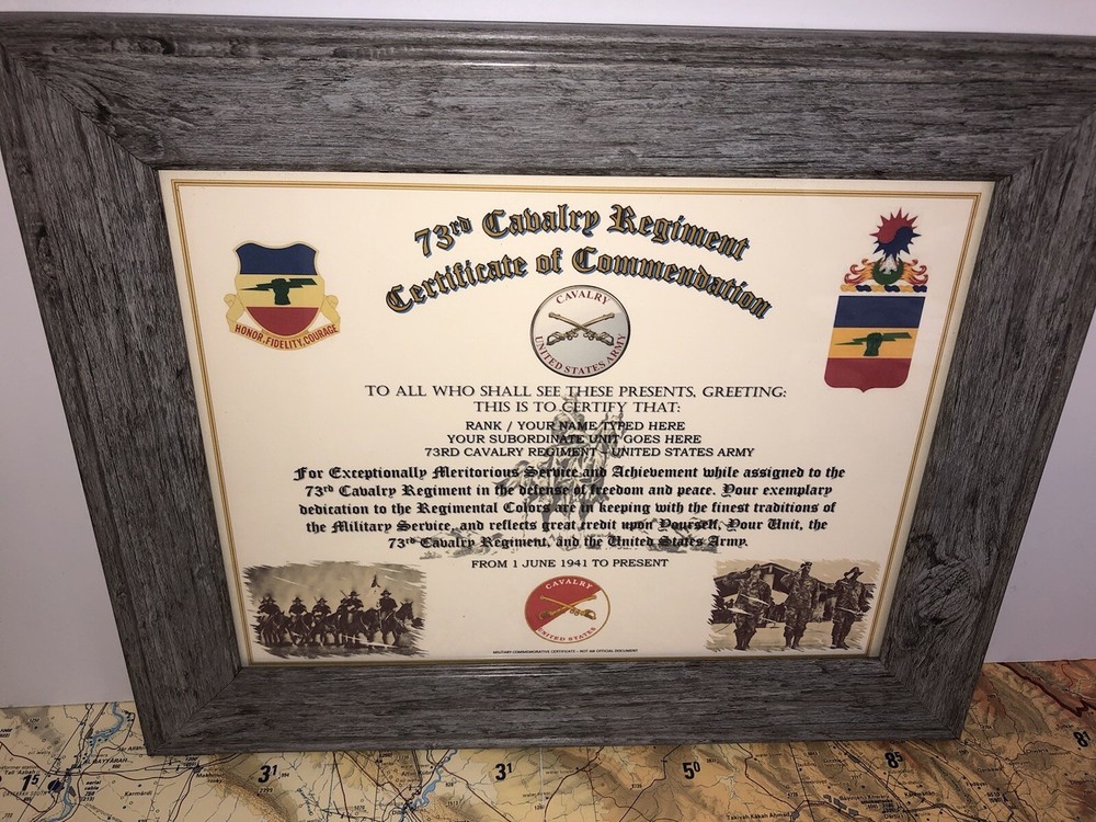 73RD U.S. CAVALRY REGIMENT / COMMEMORATIVE - CERTIFICATE OF COMMENDATION