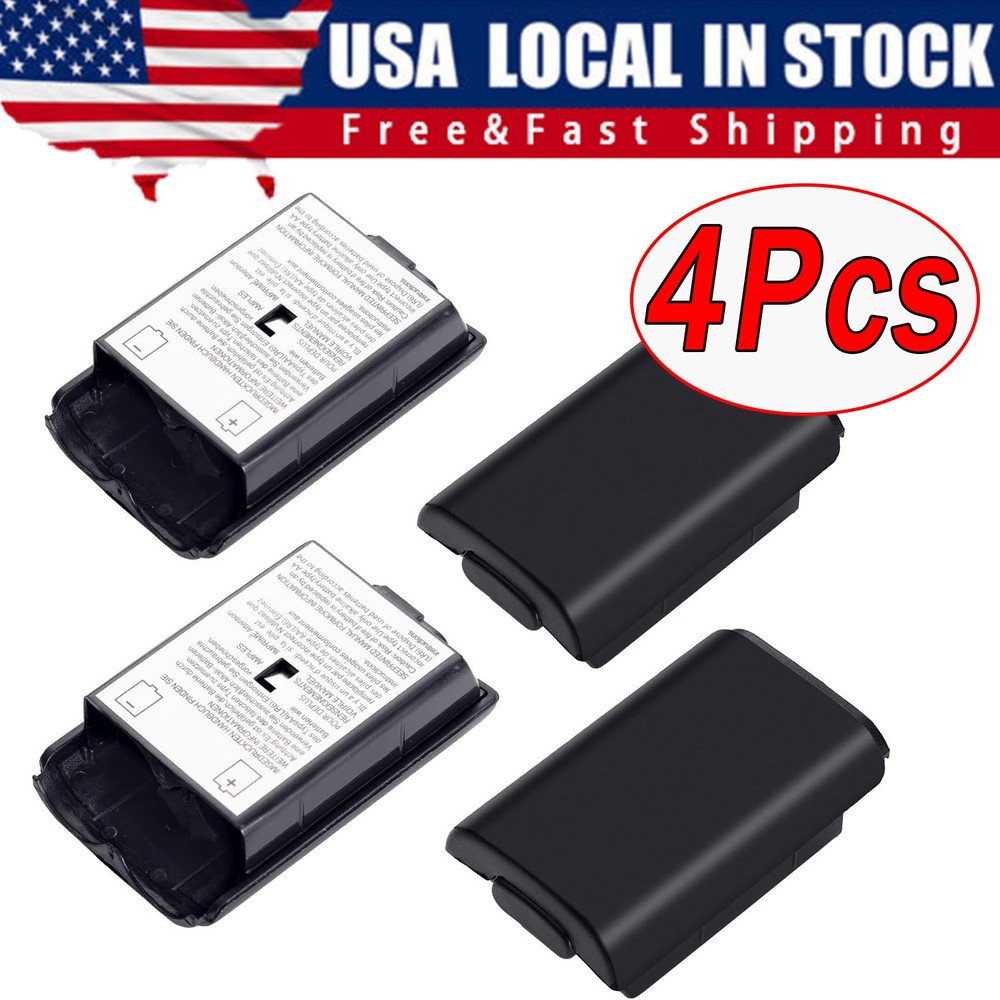 4 X AA Battery Back Cover Case Shell Pack For Xbox 360 Wireless Controller Black