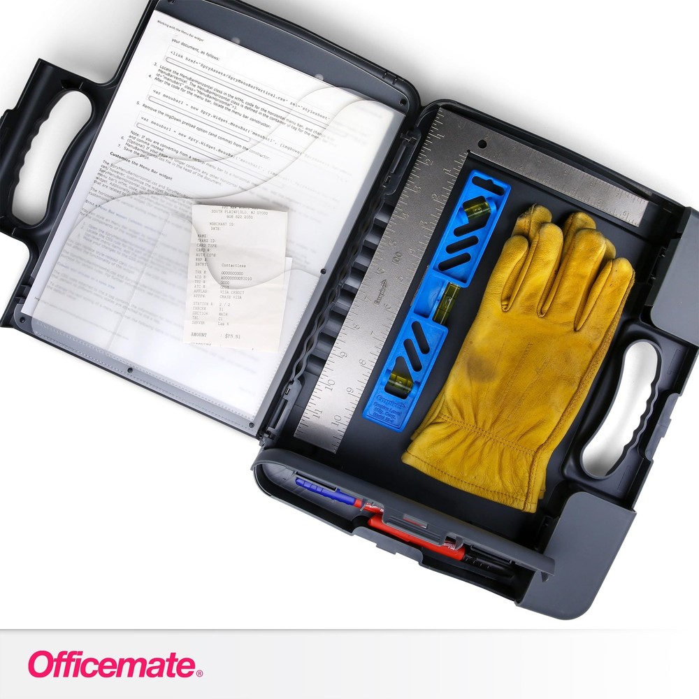 Portable A4 Clipboard Storage Case - Durable Plastic, Charcoal Color, Compact