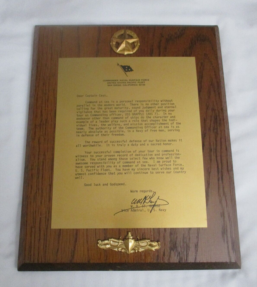 US Navy For USS Grapple ARS-7 Commanding Officer Wall Plaque From COMNAVSURFPAC