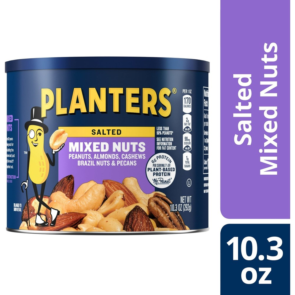 PLANTERS Salted Mixed Nuts, Party Snacks, Plant-Based Protein 10.3oz (2 Pack)