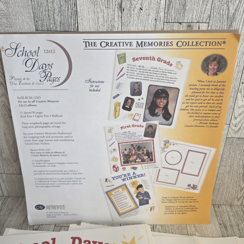 School Days Creative Memories 12x12 Refill Pages 15 Sheets